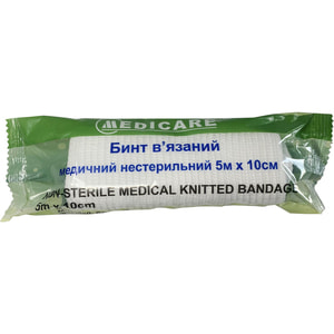 Бинт в'язаний медичний нестерильний розмір довжина 5 м х ширина 10 см 1 шт Medicare