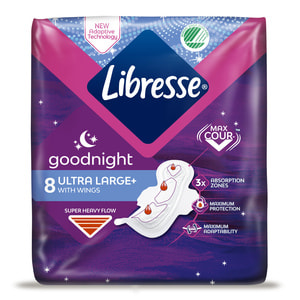 Прокладки гігієнічні жіночі LIBRESSE (Лібрес) Ultra Large Goodnight (Ультра лардж гуднайт) 8 шт