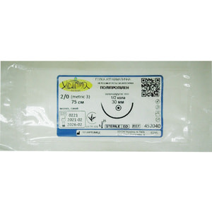 Полипропилен моно шовный материал синтетический 2/0 (3) игла колющая 30 мм длина 75 см синий