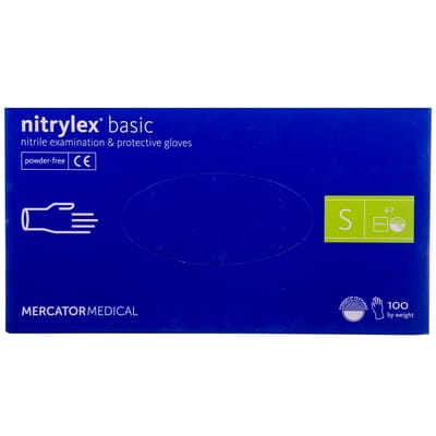 Перчатки нитриловые смотровые нестерильные неприпудренные Nitrylex Basic (Нитрилекс базик) синие размер S 1 пара