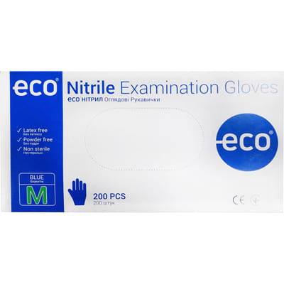 Перчатки нитриловые смотровые неприпудренные нестерильные текстурированные Eco Nitrile (Эко Нитрил) Blue размер М 1 пара