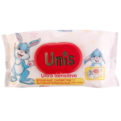 Серветки вологі UNIS (Уніс) для дітей без запаху з клапаном 72 шт