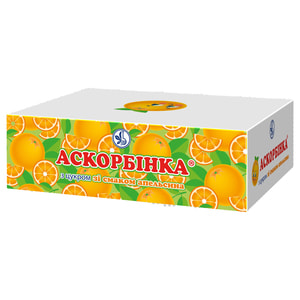 Диетическая добавка Аскорбинка таблетки со вкусом апельсина 12 упаковок по 10 таблеток (аскорбиновая кислота, витамин С)