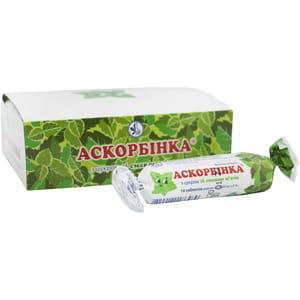 Дієтична добавка Аскорбінка таблетки зі смаком м'яти 12 упаковок по 10 шт  (аскорбінова кислота, вітамін С)