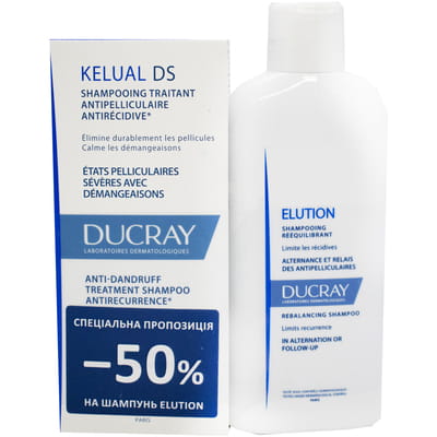 Набор DUCRAY (Дюкрей) Келюаль DS Шампунь для волос против стойкой перхоти 100 мл + Элюшн Шампунь для волос для ежедневного применения 200 мл