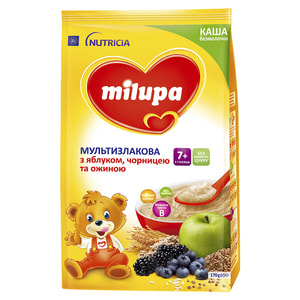 Каша безмолочная детская Нутриция Milupa (Милупа) Мультизлаковая с яблоком, черникой и ежевикой с 7-ми месяцев мягкая упаковка 170 г