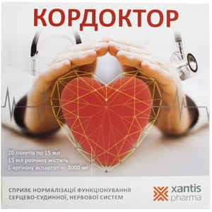 Кордоктор розчин внутрішній для нормалізації функціонування серцево-судинної та нервової систем в саше по 15 мл 20 шт Ксантис Фарма