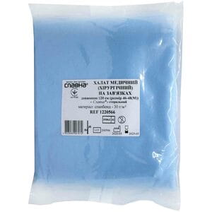 Халат хирургический стерильный на завязках длина 120 см размер 46-48 М спанбонд 30г/м2