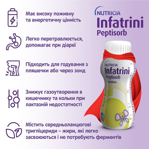 Функциональное детское питание: энтеральное питание Infatrini Peptisorb (Инфатрини Пептисорб) 200 мл
