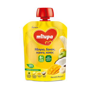 Пюре фруктовое детское Нутриция Milupa (Милупа) Яблоко, банан, манго и кокос с 6-ти месяцев 80 г