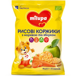 Коржики дитячі Нутриція Milupa (Мілупа) рисові з морквою та яблуком з 7 місяців 40 г = 25 шт