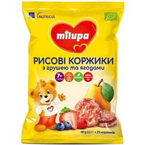 Коржики дитячі Нутриція Milupa (Мілупа) рисові з грушою та ягодами з 7 місяців 40 г = 25 шт