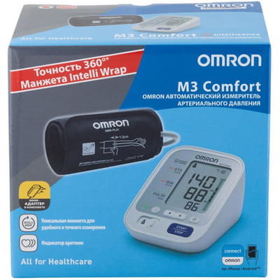 Измеритель (тонометр) артериального давления OMRON (Омрон) модель M3 Comfort (Комфорт) (HEM-7134-ALRU) автоматический с адаптером