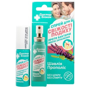 Спрей для полости рта БИОКОН Доктор Биокон Шалфей и прополис для свежести дыхания против бактерий 25 мл