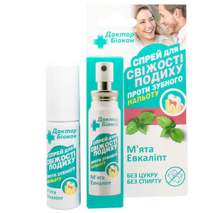 Спрей для полости рта БИОКОН Доктор Биокон Мята и эвкалипт  для свежести дыхания против зубного налета 25 мл