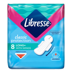 Прокладки гигиенические женские LIBRESSE (Либресс) Classic Protection Long+ (Классик протекшн Лонг+) 8 шт