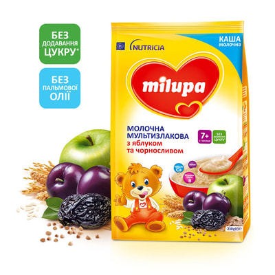 Каша молочная детская Нутриция Milupa (Милупа) Мультизлаковая с яблоком и черносливом с 7 месяцев мягкая упаковка 210 г