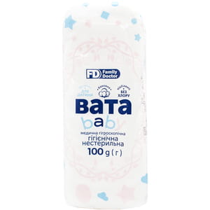 Вата Baby (Бебі) медична гігроскопічна нестерильна зіг-заг 100 г Family Doctor (Фемелі доктор)