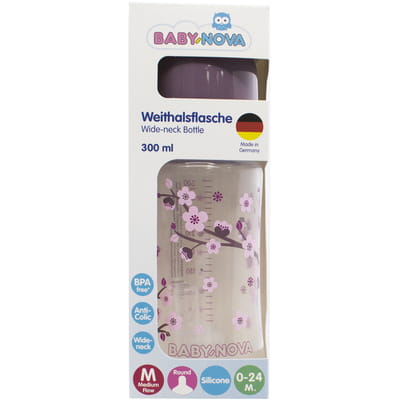 Пляшечка для годування BABY-NOVA (Бебі нова) Декор пластикова з широким горлом колір в асортименті 300 мл