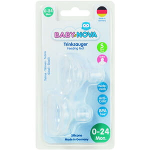 Соска силиконовая BABY-NOVA (Беби нова) ортодонтическая для молока с широким горлышком размер 2 от 0 до 6 месяцев 2 шт