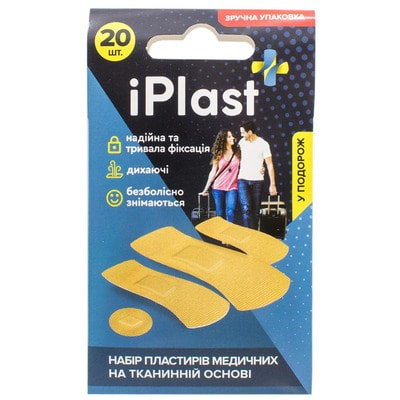 Пластырь медицинский Iplast (Ай Пласт) бактерицидный набор на тканевой основе 20 шт