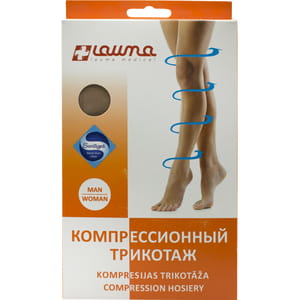 Панчохи медичні компресійні LAUMA (Лаума) модель AG309 клас ІІ з резинкою, з миском 23-32 мм рт.ст. колір натуральний розмір 4K