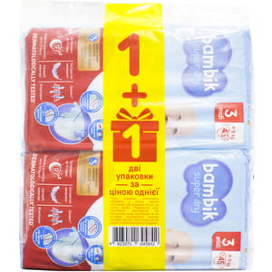 Подгузники для детей одноразовые BAMBIK (Бамбик) Jumbo 3 Midi от 4 до 9 кг 90 шт