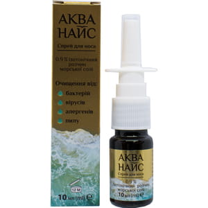 Аква Найс спрей для носу очищуючий 0,9% ізотонічний розчин морскої солі флакон 10 мл