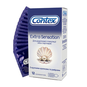 Презервативи латексні з силіконовою змазкою CONTEX (Контекс) Extra Sensation (Екстра Сенсейшн) з великими крапками та ребрами 12 шт