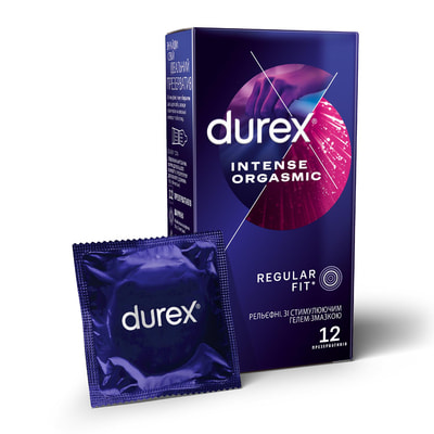 Презервативи латексні з силіконовою змазкою DUREX (Дюрекс) Intense Orgasmic (Інтенс Оргазм) рельєфні зі стимулюючим гелем-змазкою 12 шт