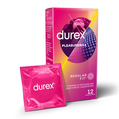 Презервативы латексные с силиконовой смазкой DUREX (Дюрекс) Pleasuremax с ребрами и точками 12 шт