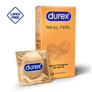 Презервативы из синтетического латекса с силиконовой смазкой Durex (Дюрекс) Real Feel натуральные ощущения (безлатексные) 12 шт