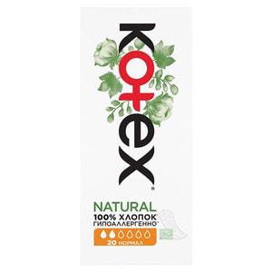 Прокладки ежедневные женские KOTEX (Котекс) Natural Normal (Натурал нормал) 20 шт