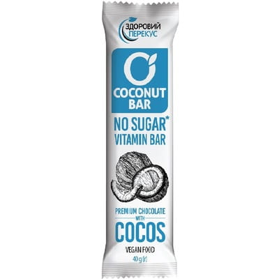 Батончик кокосовий Здоровий перекус вітамінізований в шоколадній глазурі 40 г