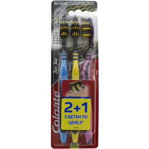 Зубная щетка COLGATE (Колгейт) ЗигЗаг Древесный уголь средней жесткости 2 +1 шт