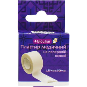 Пластырь медицинский Biolikar (Биоликар) на бумажной основе размер 1,25 см x 500 см 1 шт