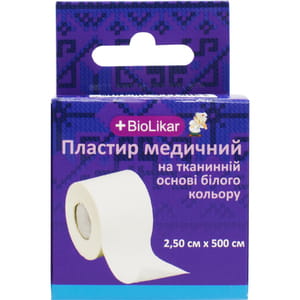 Пластир медичний Biolikar (Біолікар) на тканинній основі білий розмір 2,5 см x 500 см 1 шт
