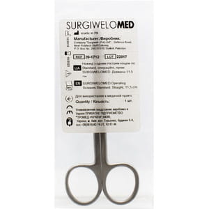 Ножниці операційні з одним гострим кінцем прямі по Standart 11,5 см артикул 20.1712 SURGIWELOMED