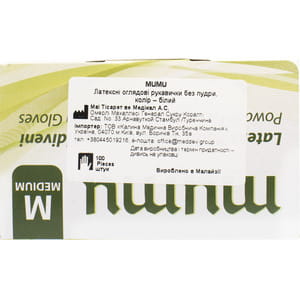 Рукавички оглядові латексні MUMU нестерильні неприпудрені розмір M колір білий 1 пара