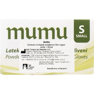 Рукавички оглядові латексні MUMU нестерильні неприпудрені розмір S колір білий 1 пара