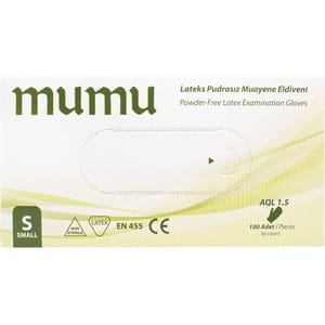 Рукавички оглядові латексні MUMU нестерильні неприпудрені розмір S колір білий 1 пара
