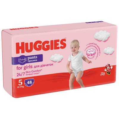 Подгузники-трусики для детей HUGGIES (Хаггис) Pants (Пентс) 5 для девочек от 12 до 17 кг 48 шт