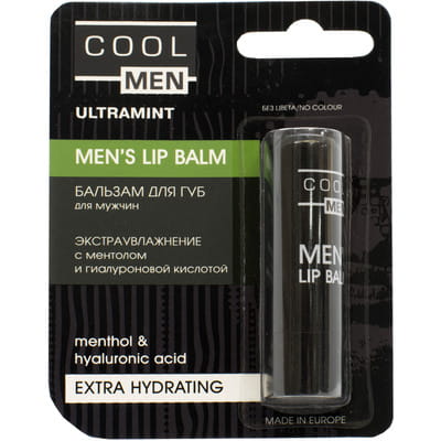 Бальзам для губ COOL MEN ULTRAMINT (Кул мен ультраминт) Экстраувлажняющий с ментолом и гилауроновой кислотой мужской 4,8 г