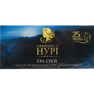 Чай черный ПРИНЦЕССА НУРИ Эрл Грей с ароматом бергамота в фильтр-пакетах по 1,8 г 25 шт