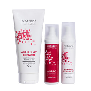 Набор для лица BIOTRADE Acne Out (Биотрейд Акне Аут) для жирной и проблемной кожи с акне крем 60 мл + лосьон 60 мл +гель очищающий 50 мл