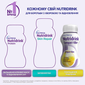Продукт питания для специальных медицинских целей: энтеральное питание Nutridrink Compact Fibre (Нутридринк Компакт Файбер) со вкусом ванили 4 х 125мл