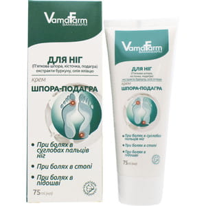 Крем-бальзам для ног VAMAFARM (Вамафарм) Шпора-подагра при болях в суставах пальцев ног, болях в стопе и подошве 75 мл