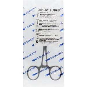 Зажим по Backhaus с кремальерой для операционного белья длина 11 см артикул 14-0772 SURGIWELOMED