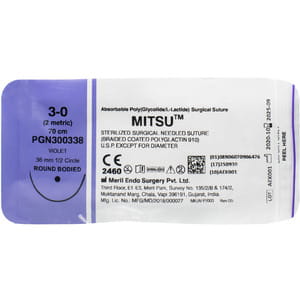 Шовный материал синтетический U.S.P. MITSU 3-0 (2 metric) колющая игла 36 мм, 1/2 круга, длина 70 см фиолетовый артикул PGN300338