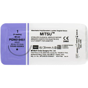 Шовный материал синтетический U.S.P. MITSU 1 (4 metric) колющая игла 48 мм, 1/2 круга, длина 90 см фиолетовый артикул PGN019451